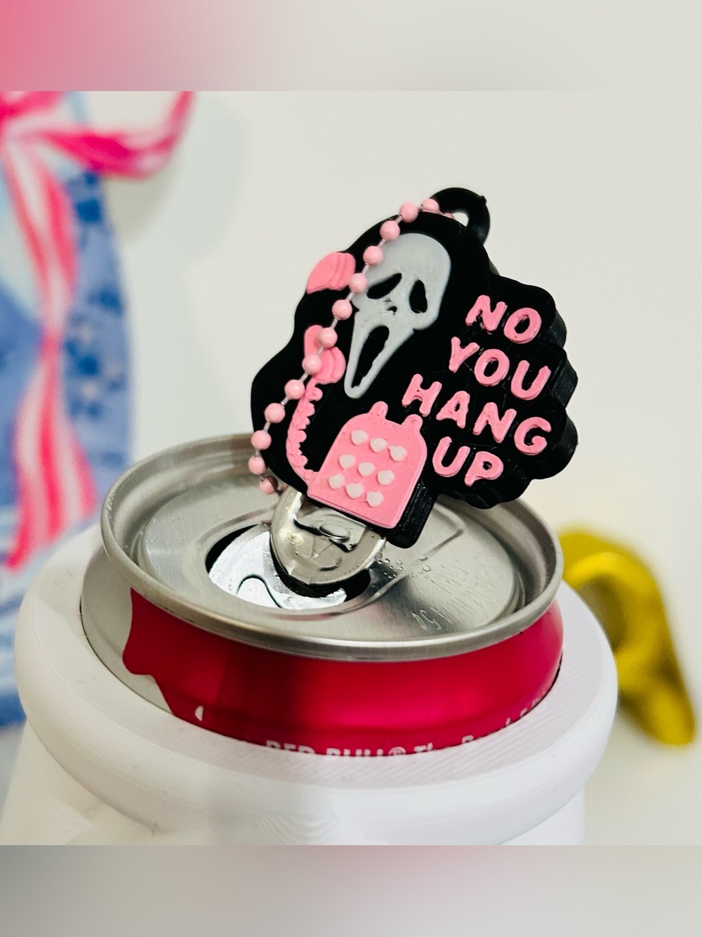 3D Printed No You Hang Up Pink & Black Drink Tab Charm Opener